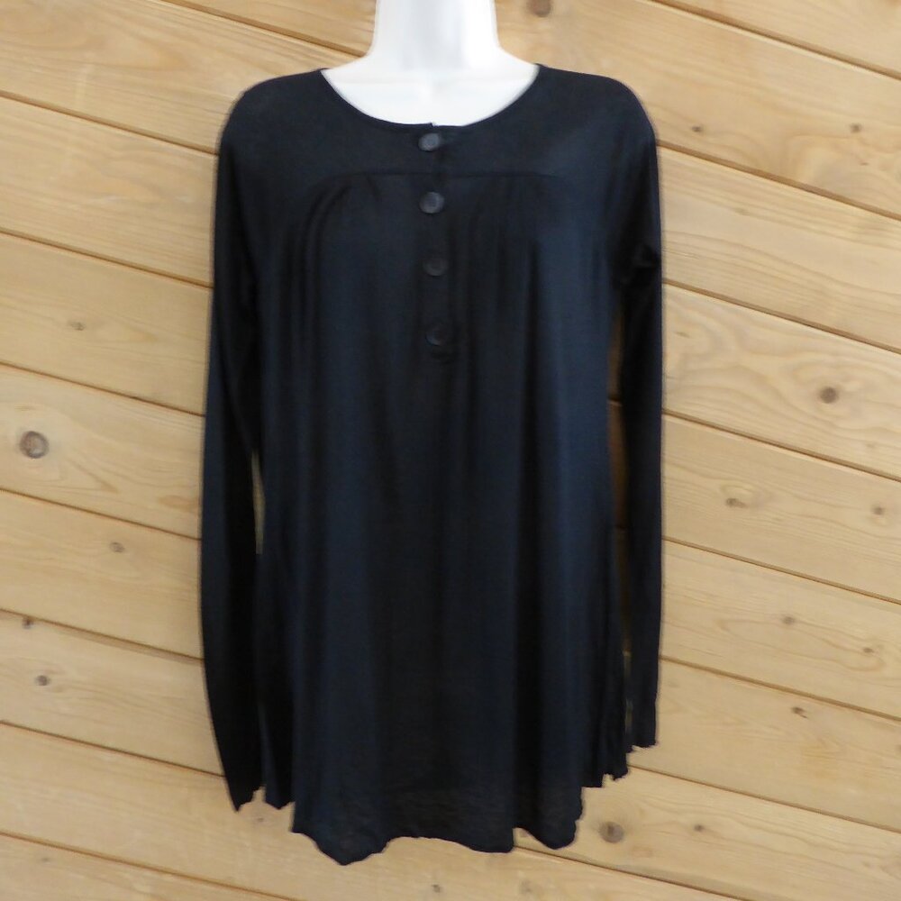 Park Vogel Solid Black Henley Long Sleeve Shirt 100% Tencel Top Size 2